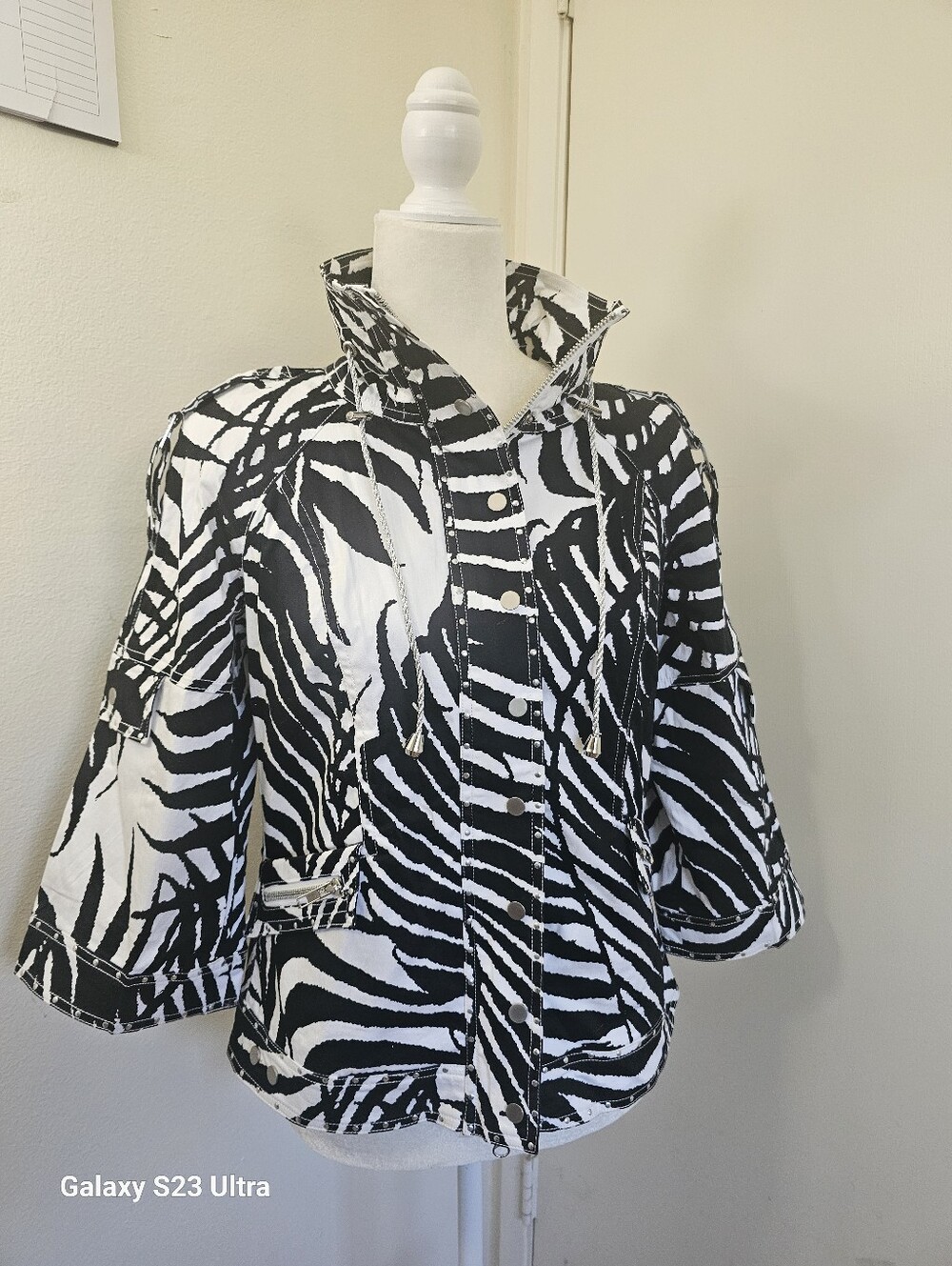 Black & White Zebra Print Button-Up Jacket
